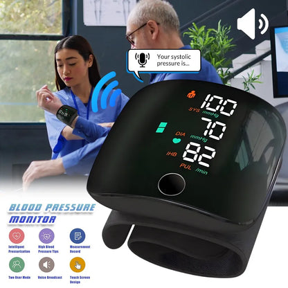 Digital Wrist Blood Pressure Monitor with Voice Assistant – Automatic BP Machine with Large LCD Display, Heart Rate Monitor, Arrhythmia Detection, 100 Memory Storage, Portable Home Use Blood Pressure Checker