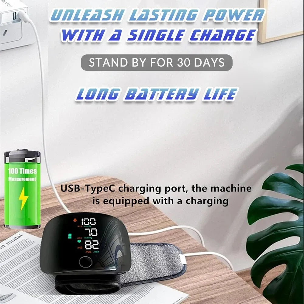 Digital Wrist Blood Pressure Monitor with Voice Assistant – Automatic BP Machine with Large LCD Display, Heart Rate Monitor, Arrhythmia Detection, 100 Memory Storage, Portable Home Use Blood Pressure Checker