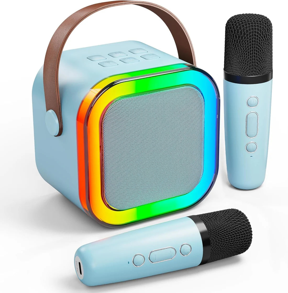 Mini Bluetooth Speaker and Mic with LED Lights for Kids Random Color