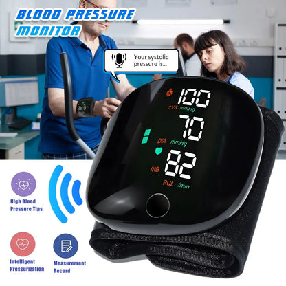 Digital Wrist Blood Pressure Monitor with Voice Assistant – Automatic BP Machine with Large LCD Display, Heart Rate Monitor, Arrhythmia Detection, 100 Memory Storage, Portable Home Use Blood Pressure Checker